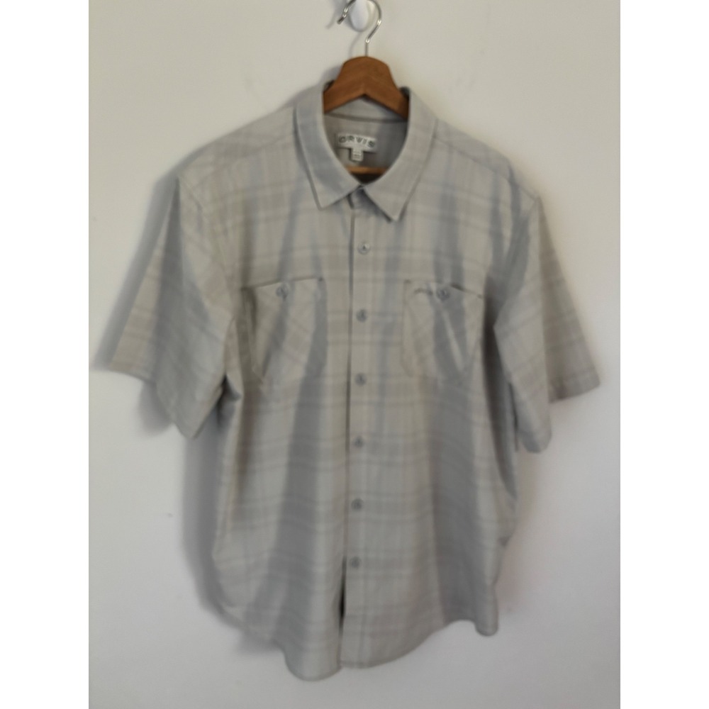 Orvis Classic Collection Mens XL Gray Plaid Short Sleeve Button Down Shirt